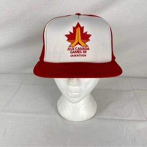 Vintage 1989 Canada Games Saskatoon Trucker Hat Red White Snapback Retro